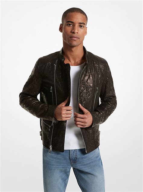 bikerjacke aus leder michael kors|Crinkled Leather Biker Jacket .